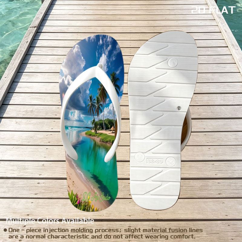 Tropical Beach with Palm Trees and Crystal Clear Water -  flip-flops