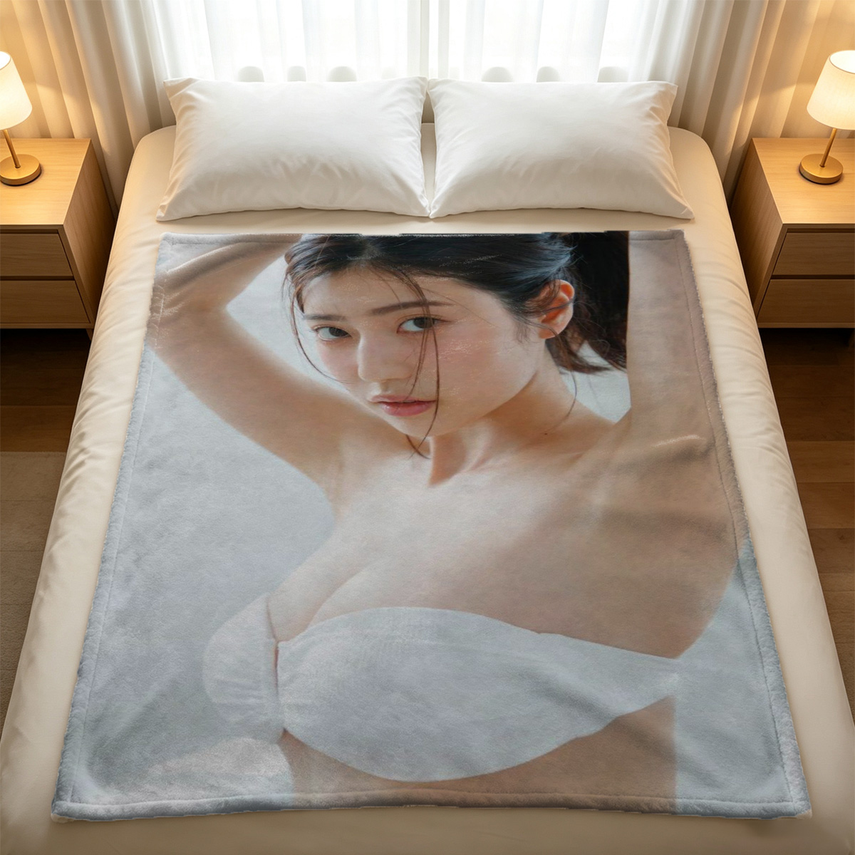 Reindeer Girl in Bondage by Christmas Tree - Blanket