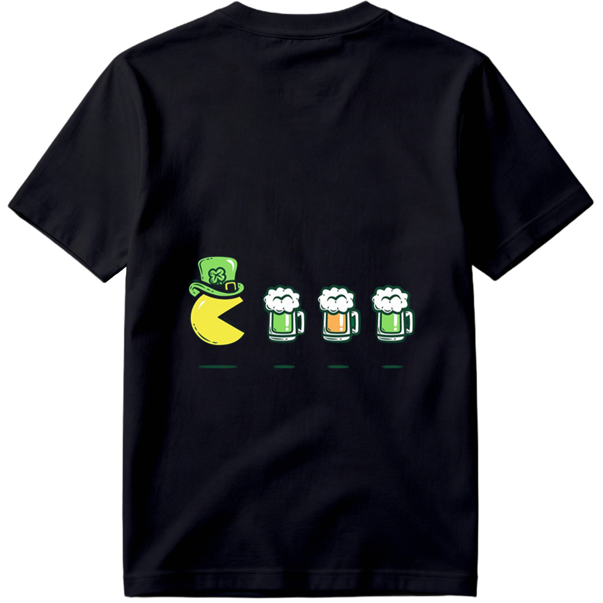 Pac-Man Wears a Leprechaun Hat and Approaches Beer Mugs - Tee