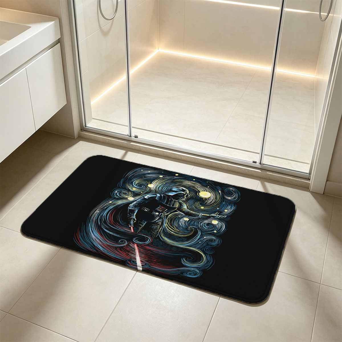 Darth Vader in a Starry Night Style Artwork - Flannel floor mat