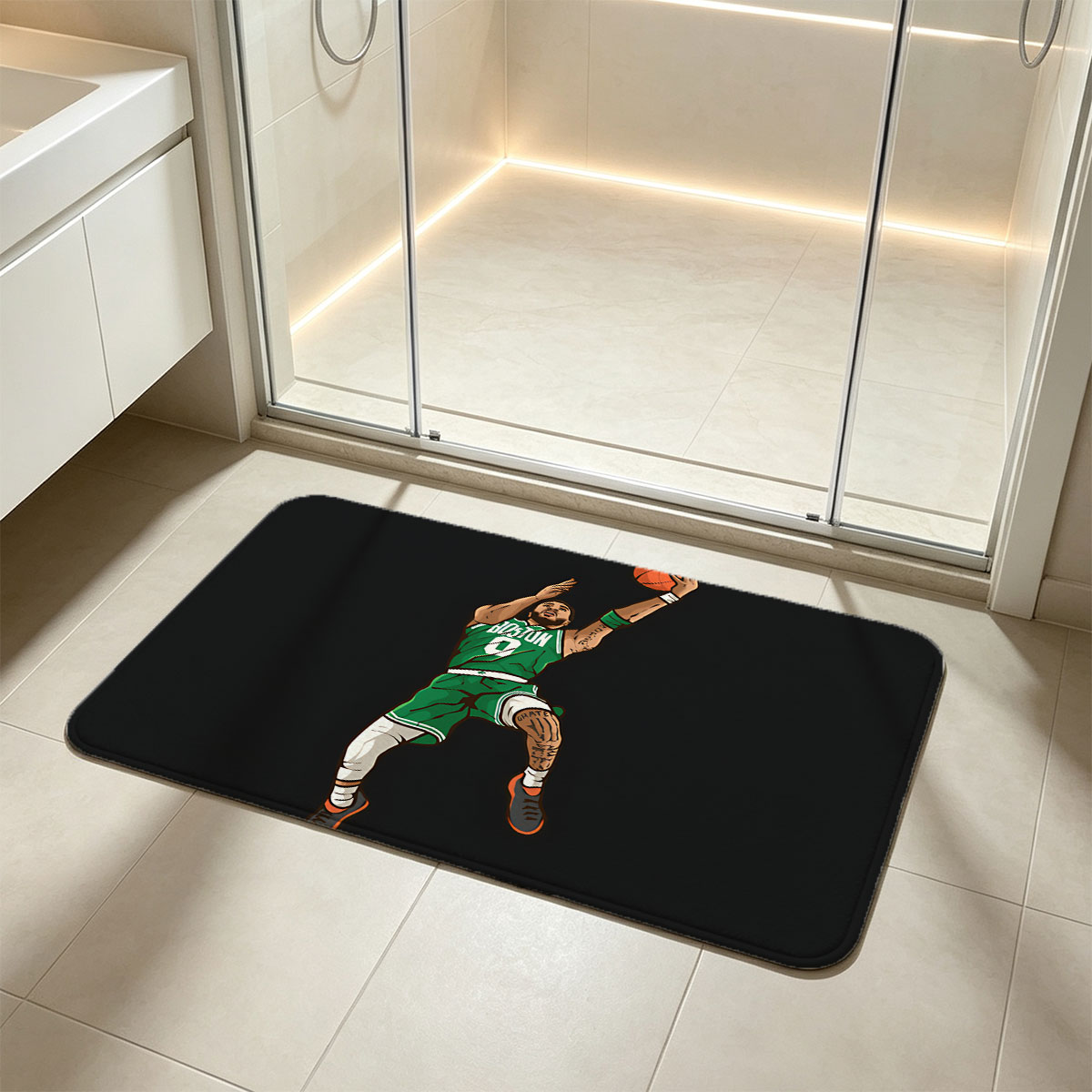 Jayson Tatum in Boston Celtics Jersey Dunking Basketball - Flannel floor mat