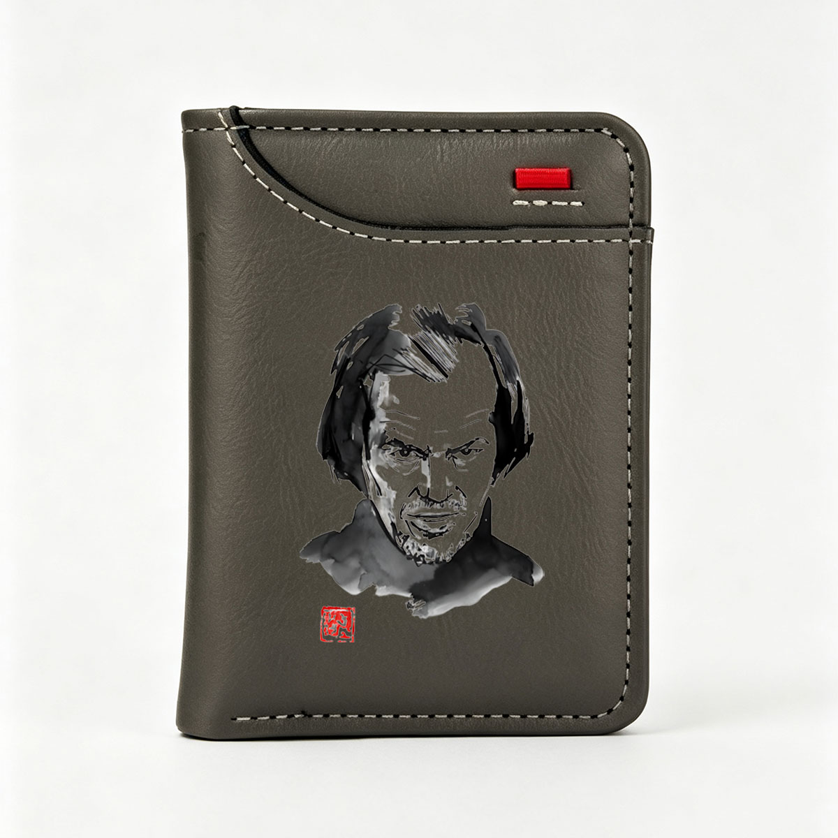 Abstract Portrait of a Man with Expressive Features and Red Seal - Vertical Style Wallet