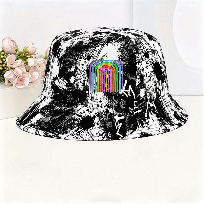 Unisex Classic Graffiti Bucket Hat with Glitter Rainbow Print | Stylish Sun Protection for Outdoor Activities, Travel, and Casual Wear | Perfect for Adults Seeking Trendy Fashion Accessories