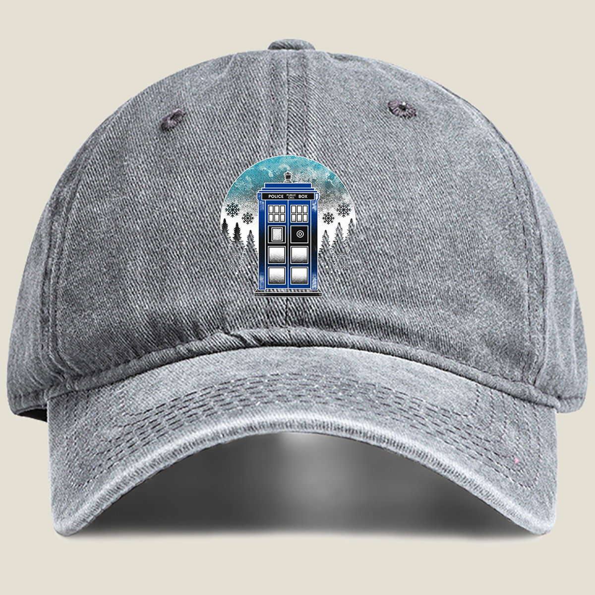 TARDIS in Winter Wonderland - Washed Denim - Baseball Cap