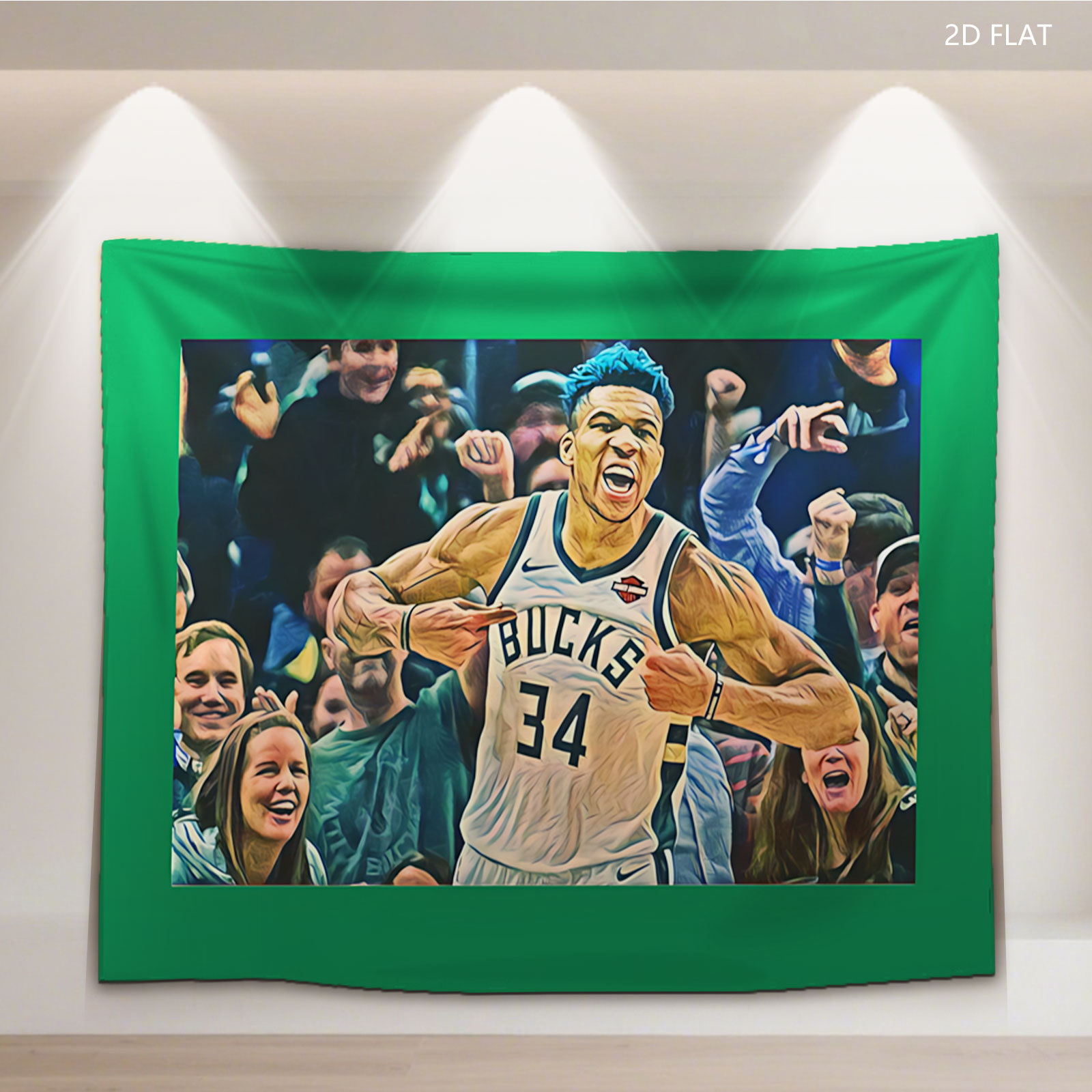 Giannis Antetokounmpo of the Milwaukee Bucks celebrates in front of cheering fans. - Tapestry