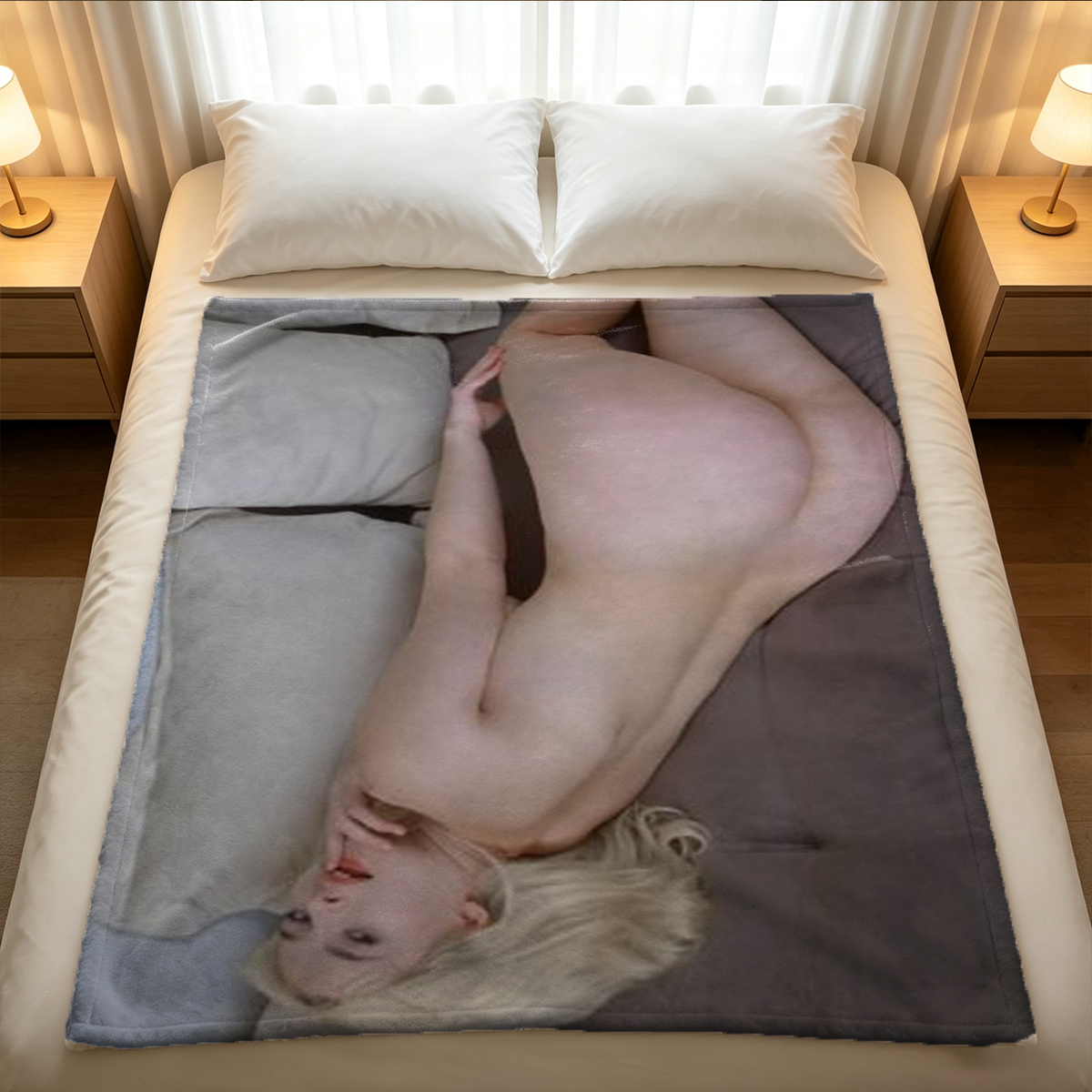 Red Lingerie Seduction on Tufted Bench - Blanket