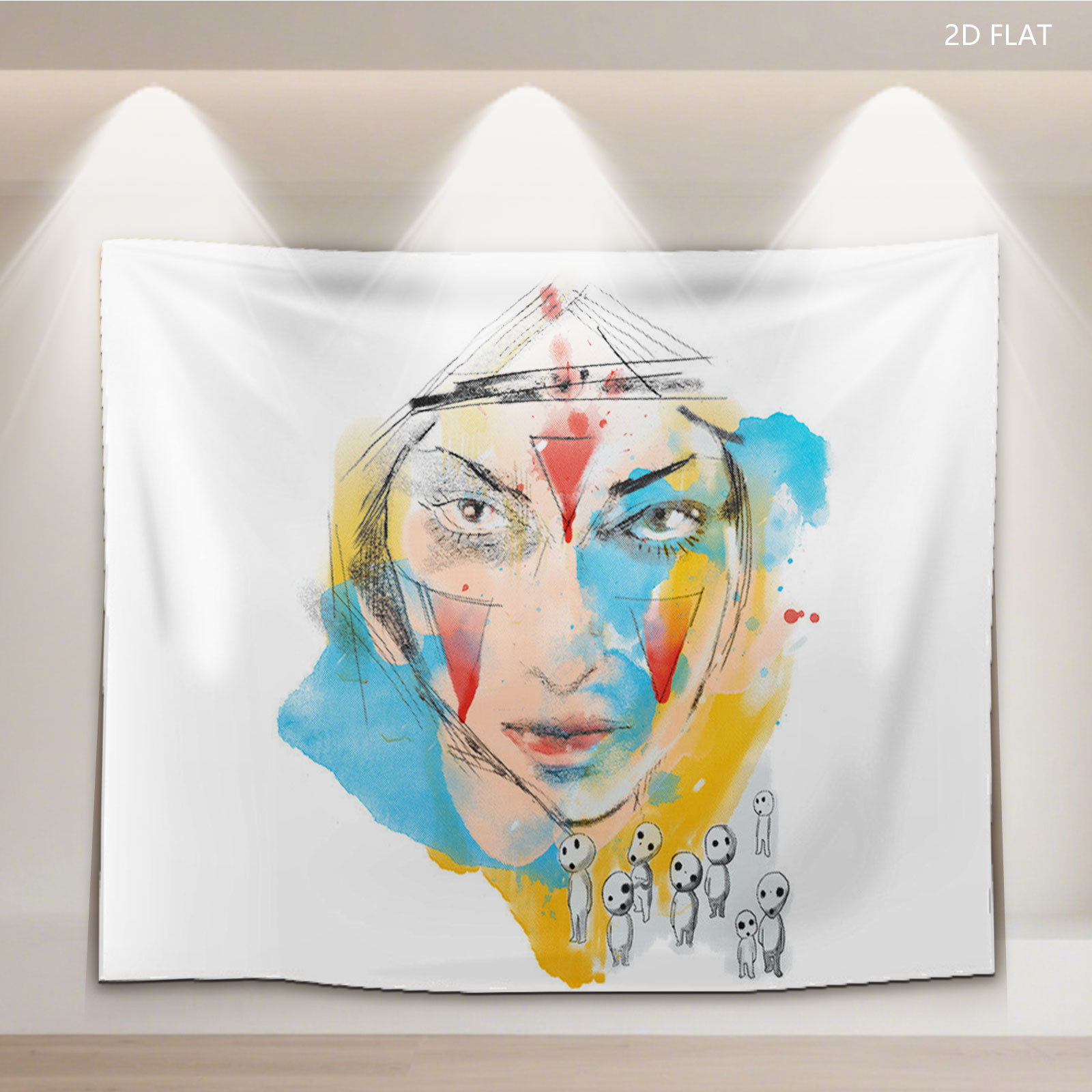 Abstract Portrait with Colorful Geometric Patterns and Miniature Figures - Tapestry