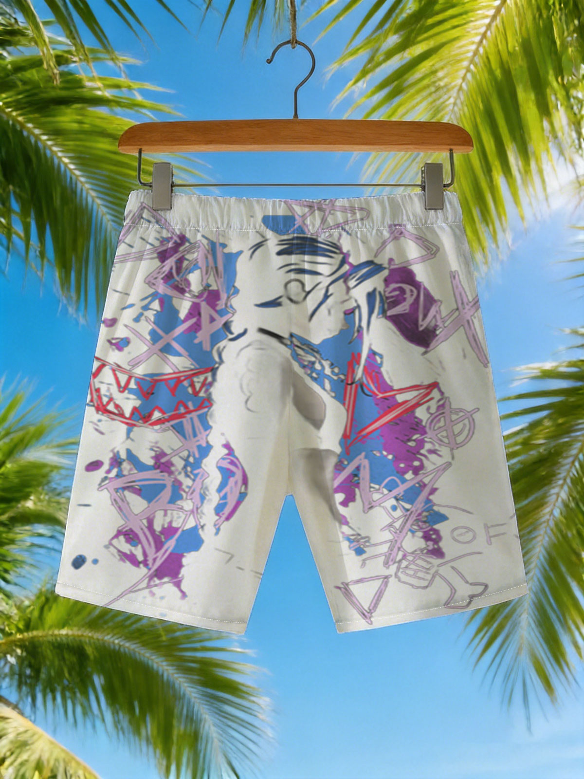 Silhouetted Figure with Abstract Graffiti Background -  Beach shorts