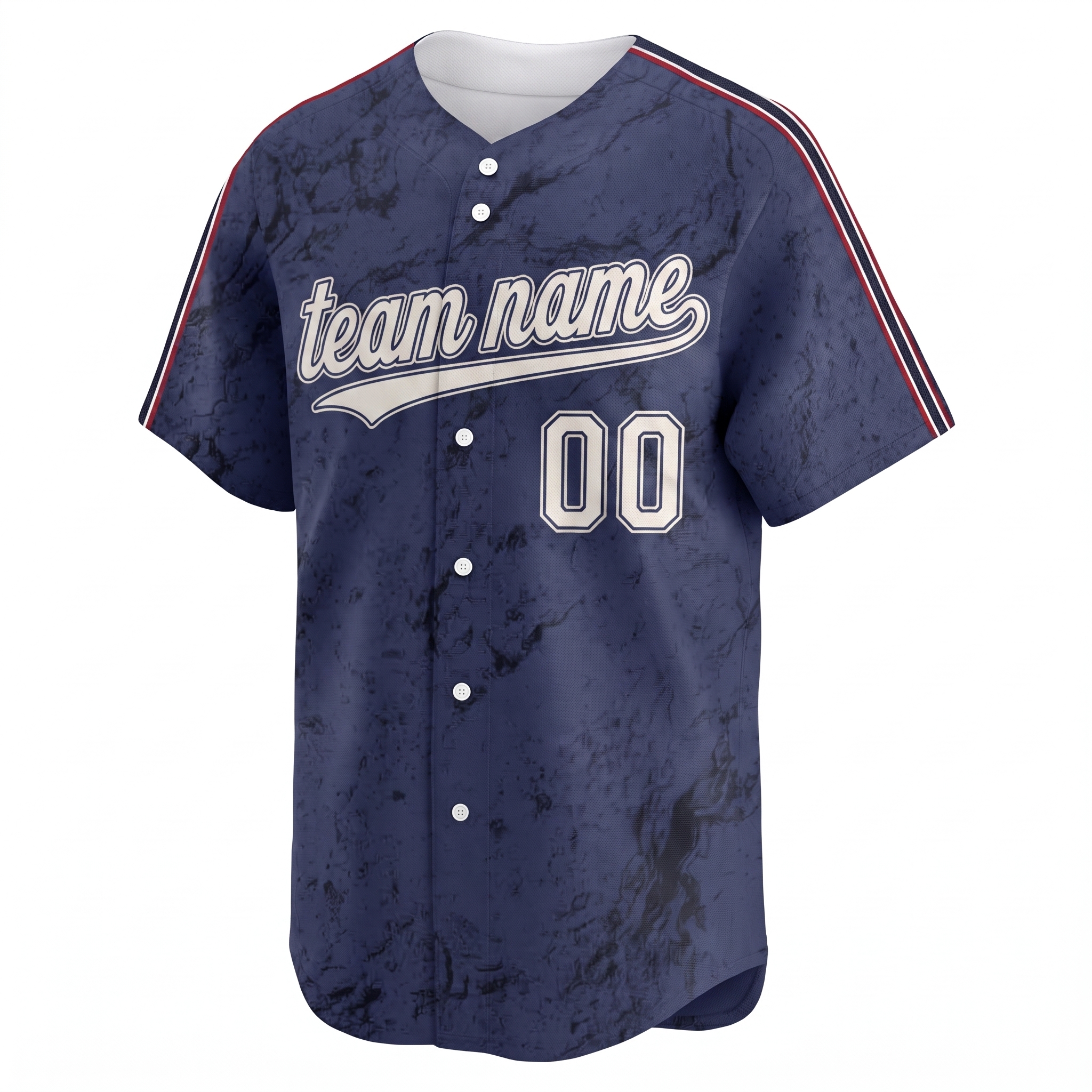Custom Printed Cleveland City Style Baseball Jersey Heather Navy Textured Button Down Shirt for Men and Women