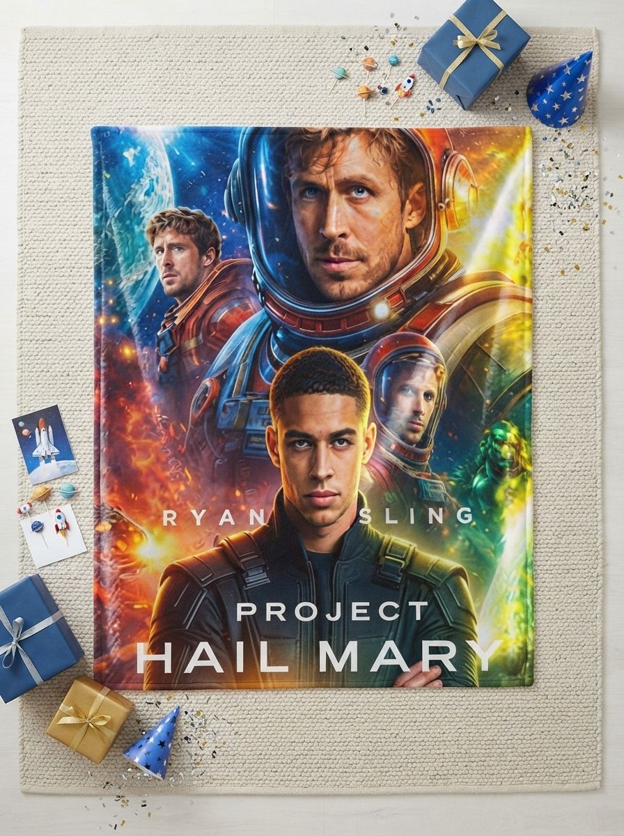 Custom Photo Face Flannel Fleece Throw Blanket, Personalized Sci-Fi Astronaut Movie Poster Velvet Soft Lightweight Warm