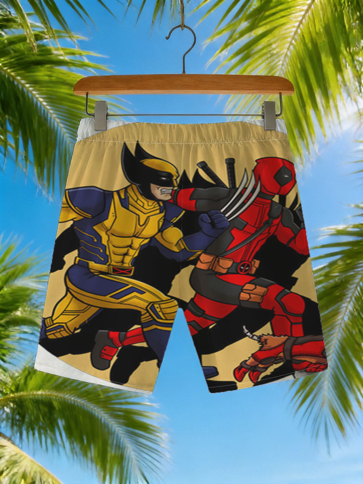 Wolverine and Deadpool in Action with Dogpool -  Beach shorts