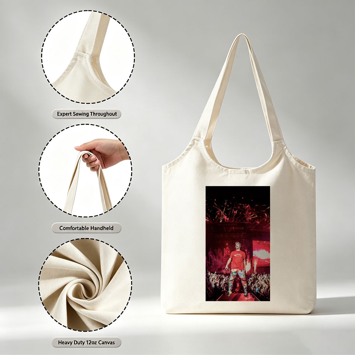 Machine Gun Kelly Live Performance on Stage with Fireworks and Crowd at Concert - Canvas shoulder bags/