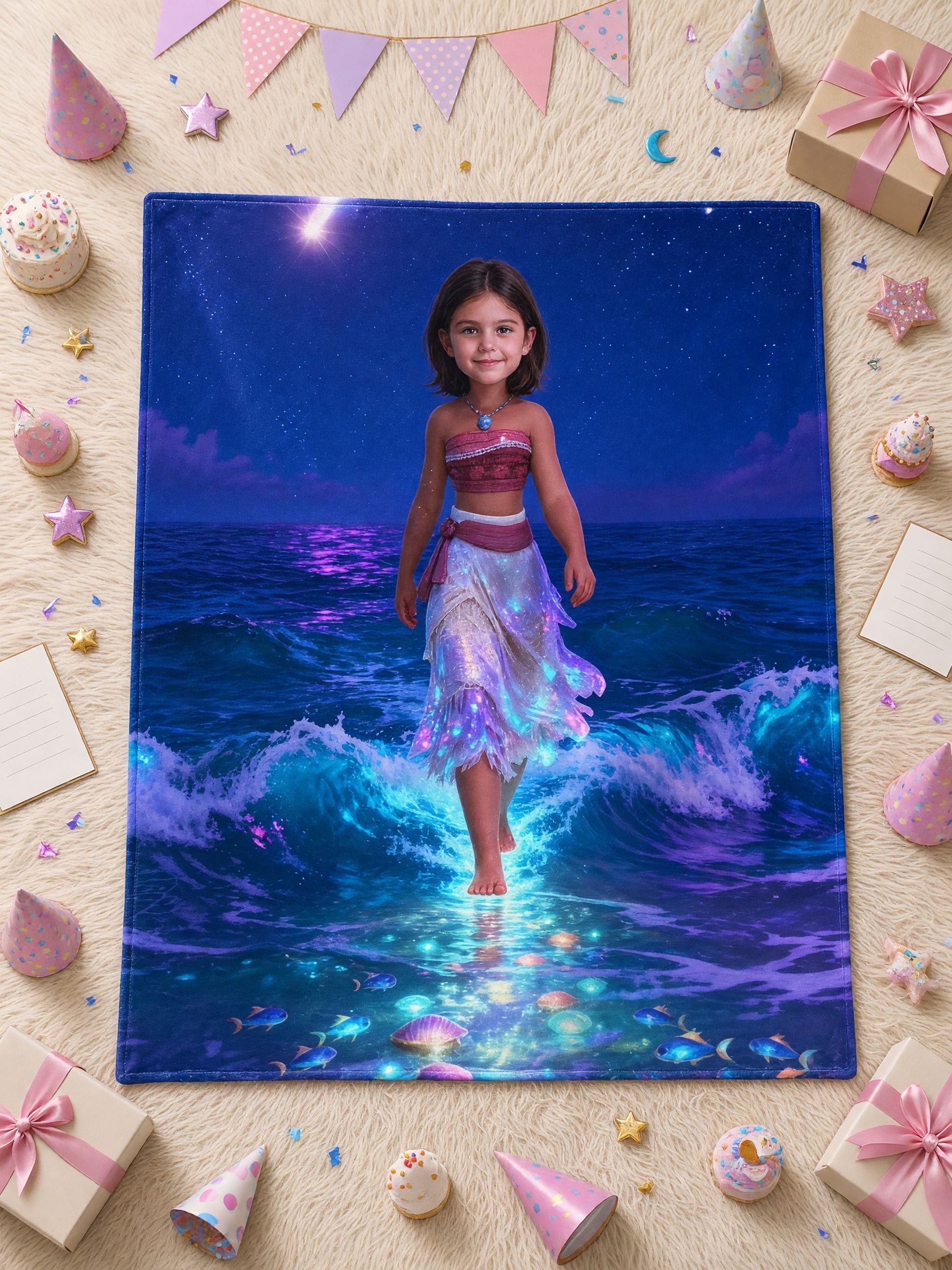 Custom Face Blanket Personalized Photo Flannel Throw Magical Ocean Princess Ultra Soft Plush Bed Sofa Gift