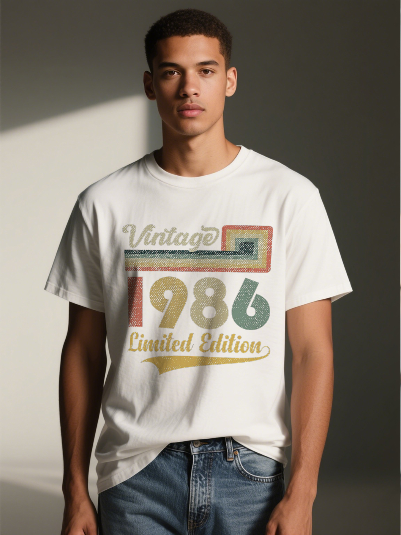 Men's Vintage 1986 Limited Edition Print T-Shirt Casual Round Neck Summer Lightweight Breathable Short Sleeve Tee for Everyday Wear, Travel, and Retro Fashion Lovers