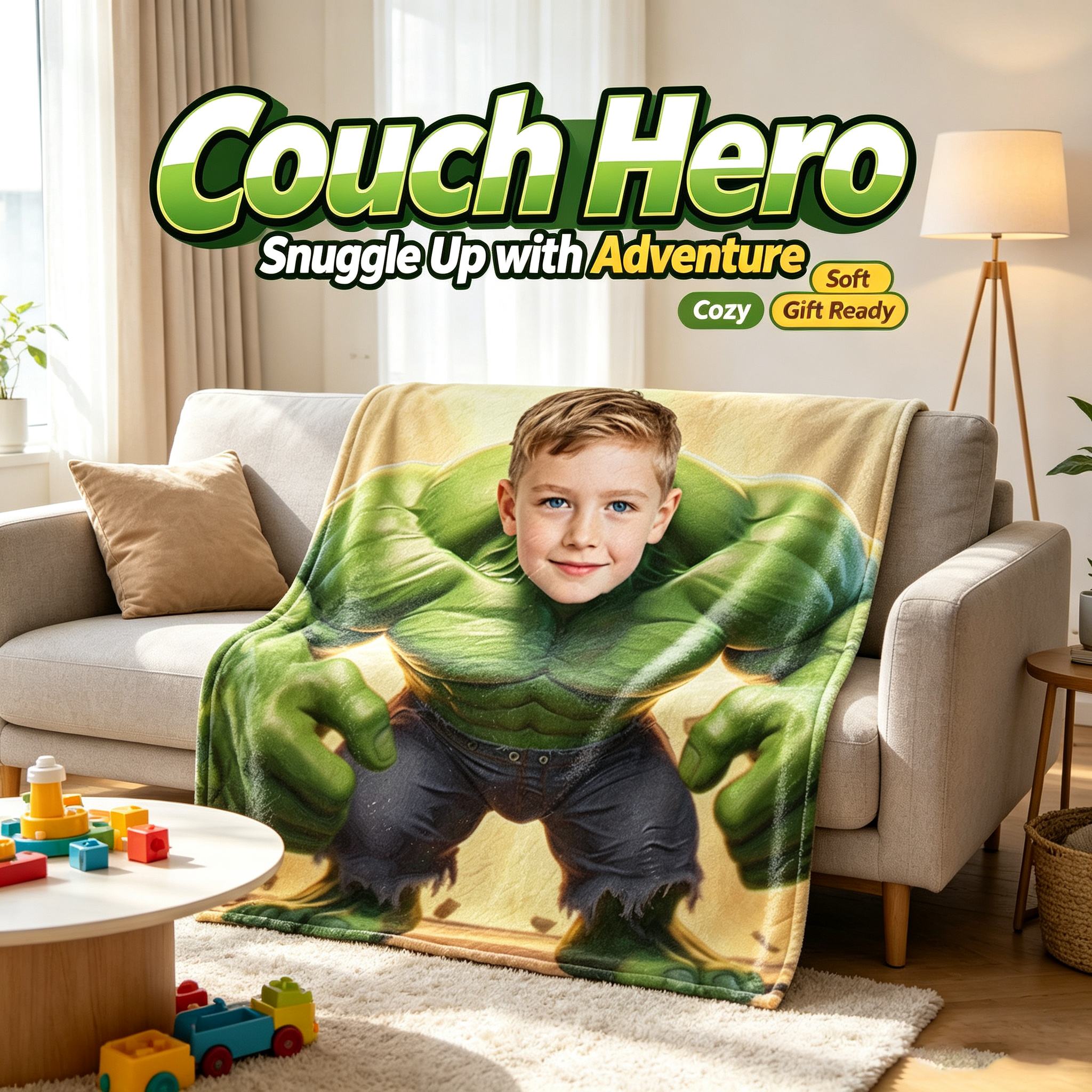 Custom Photo Hulk Throw Blanket Personalized Superhero Flannel Blanket for Kids