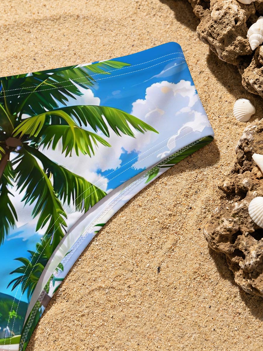 Tropical Beach with Palm Trees and Clear Blue Water -  Men's swim trunks