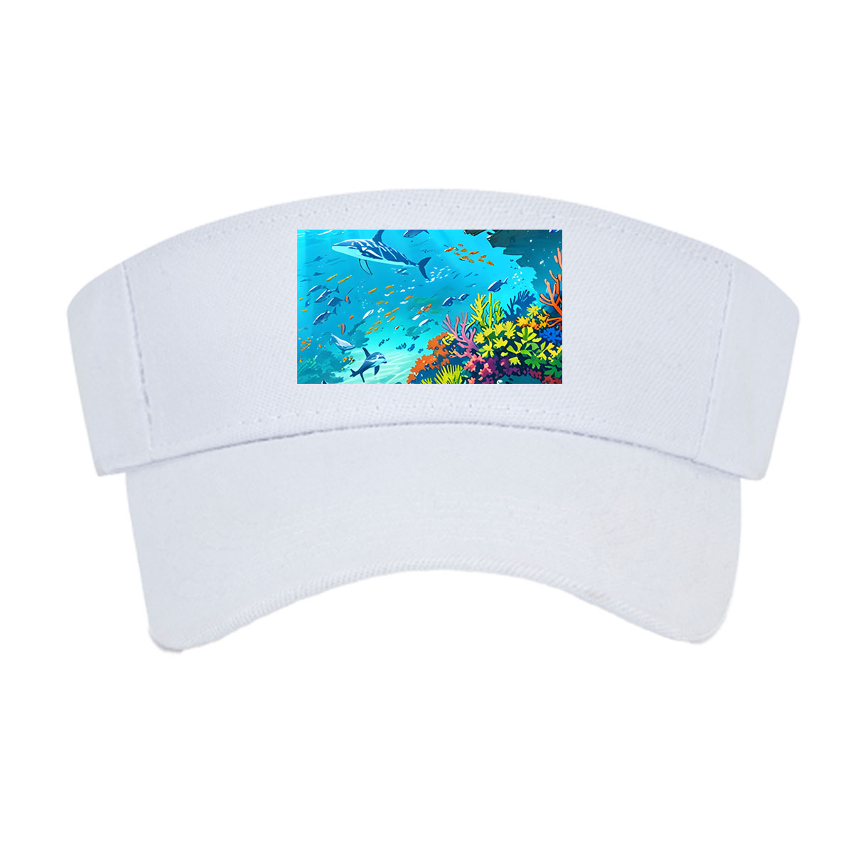 Vibrant Coral Reef with Dolphins and Tropical Fish -  Visor cap