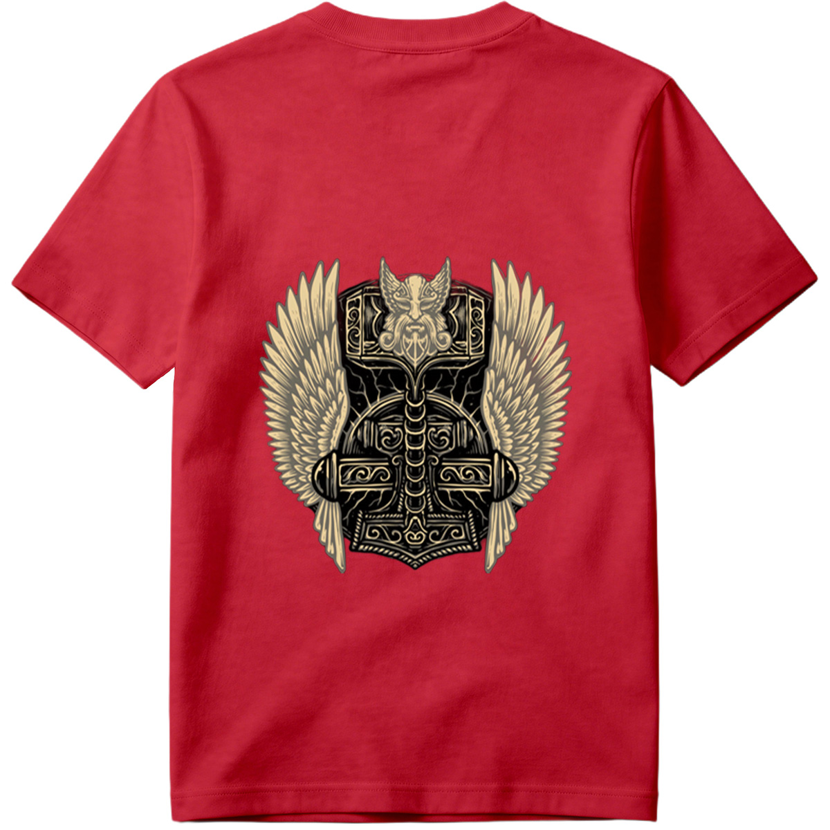 Thor's Hammer with Winged Viking Warrior Design - Tee