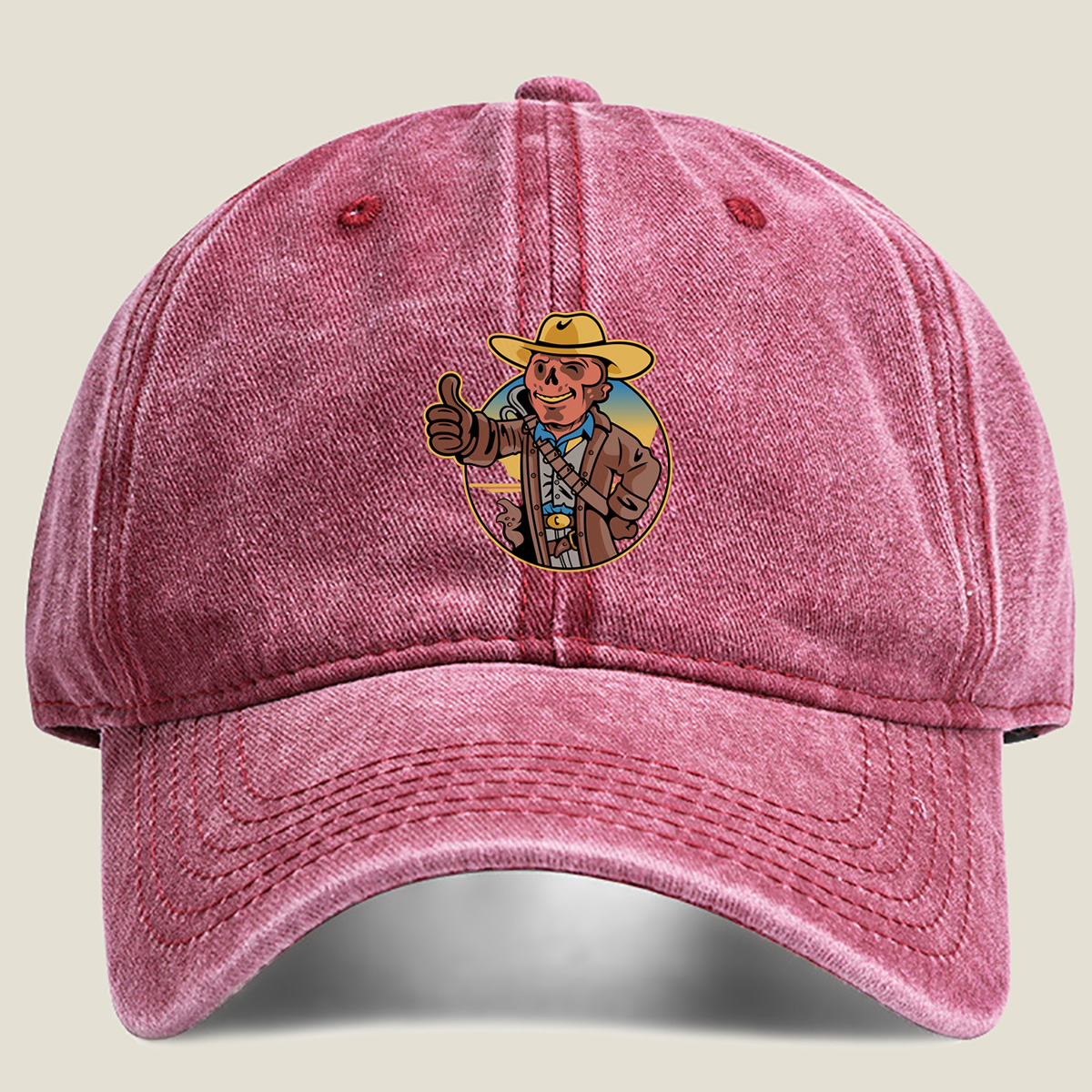 Cowboy Skeleton Thumbs Up - Washed Denim - Baseball Cap
