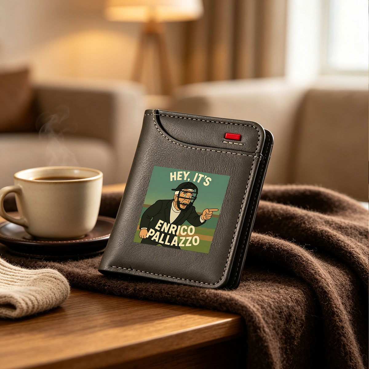 Hey, It's Enrico Pallazzo - Animated Character in Baseball Umpire Gear - Vertical Style Wallet