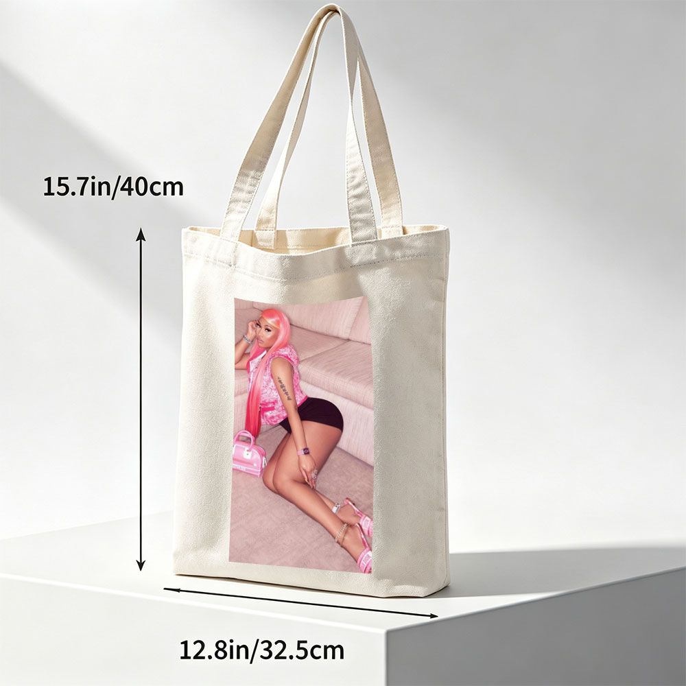 Nicki Minaj Sitting on Couch in Pink Outfit with Matching Accessories - Canvas tote bags
