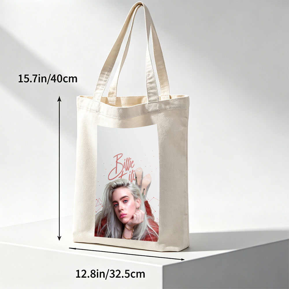 Billie Eilish - Close-Up Portrait with Blonde Hair and Red Outfit - Canvas tote bags