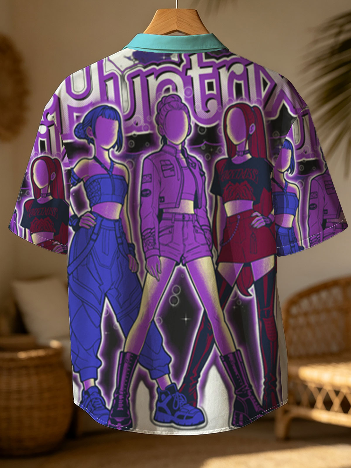 Huntrix: Three Stylish Characters in Vibrant Outfits with Futuristic Aesthetic -  Shirt