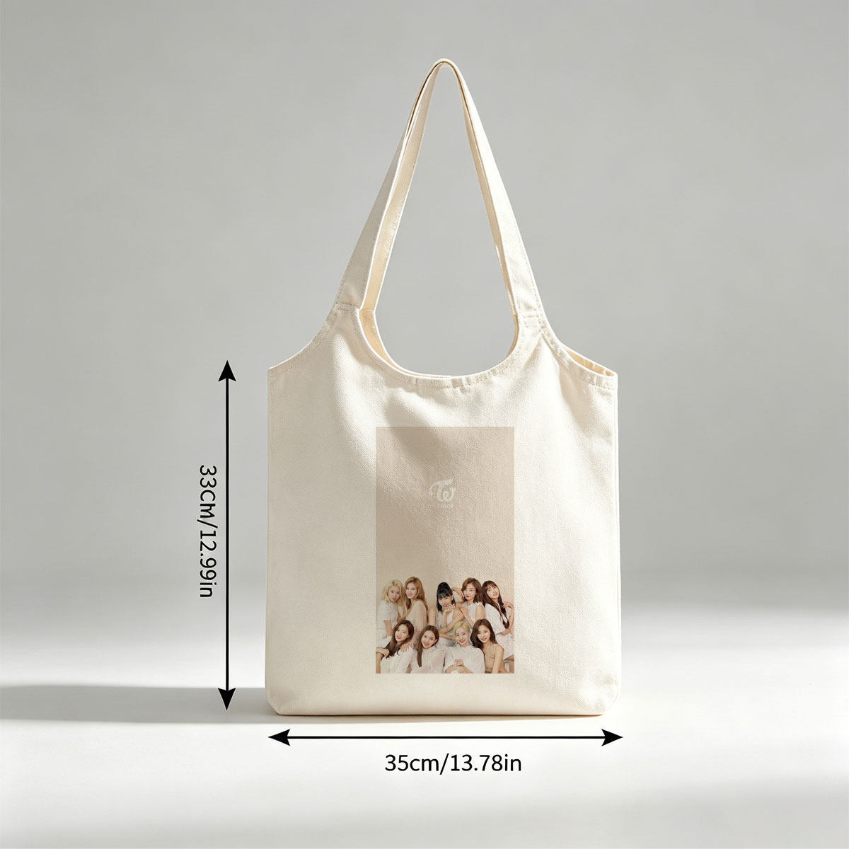 TWICE Group Photo in White Outfits on Beige Background - Canvas shoulder bags/