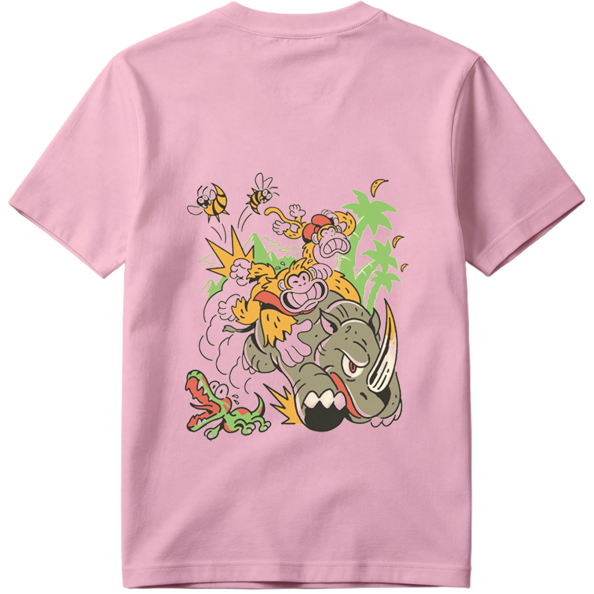 Donkey Kong and Diddy Kong Ride a Rhinoceros Through Jungle Chaos - Tee