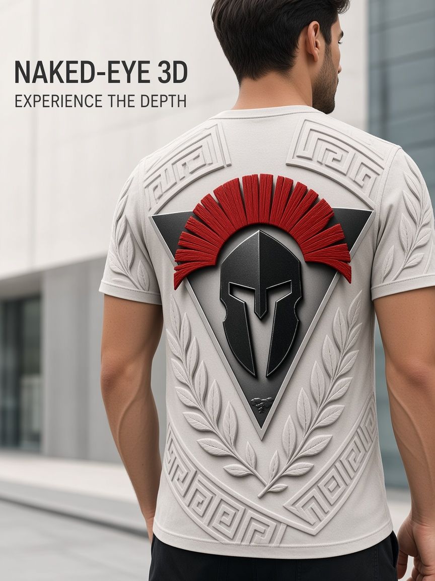 Spartan Helmet 3D Optical Illusion Graphic Tee Breathable Athletic Mesh T-Shirt for Casual and Sports Wear