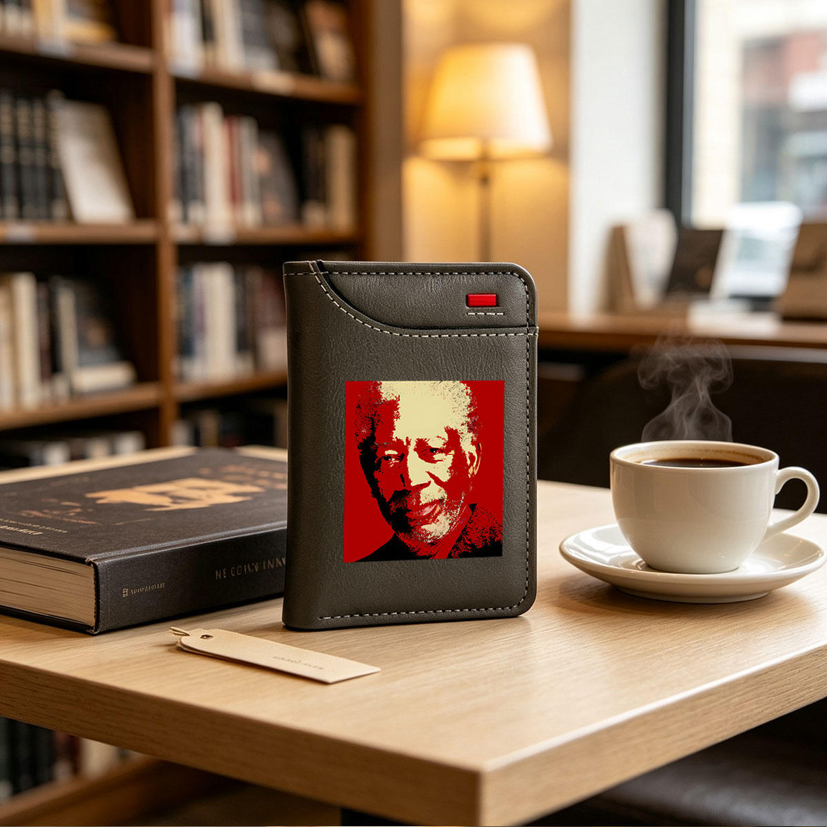 Nelson Mandela Portrait in Red and Beige Tones - Vertical Style Wallet