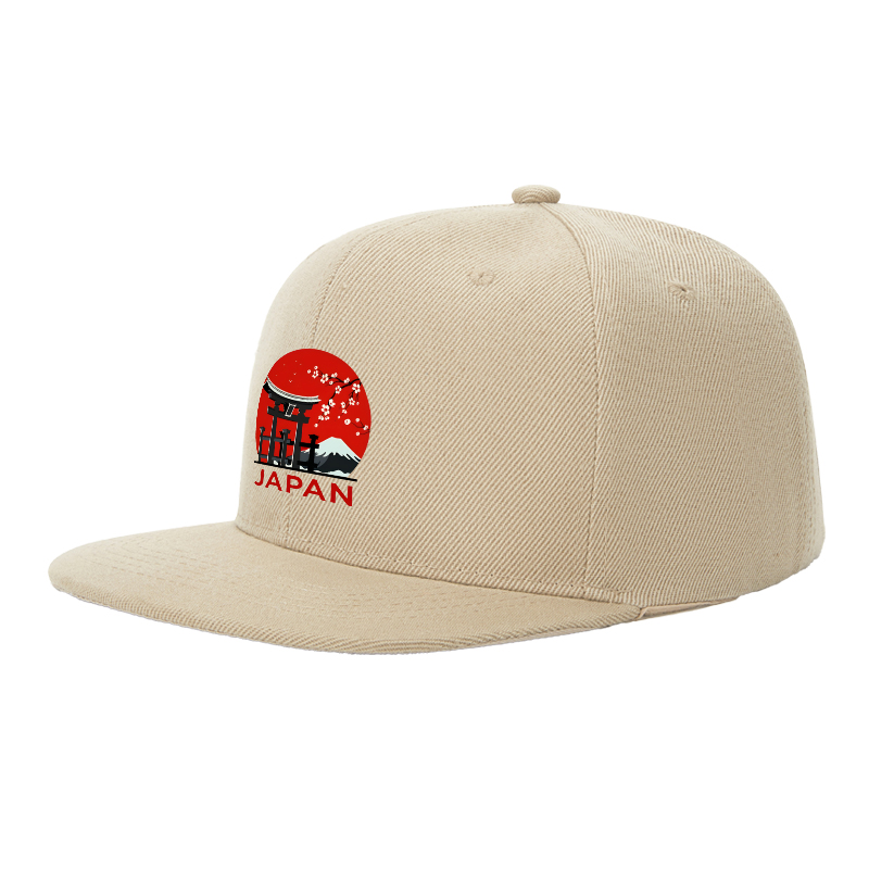 Flat Brim Baseball Cap Japan Cherry Blossom Torii Gate Design Streetwear Underground Skate Style for Basketball Courts Urban Streets Skate Parks Skaters Rappers Streetwear Enthusiasts