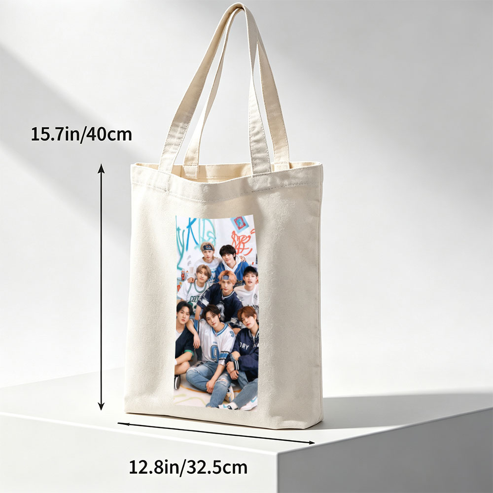 ENHYPEN Group Photo in Casual Sportswear Pose Together on Colorful Background - Canvas tote bags