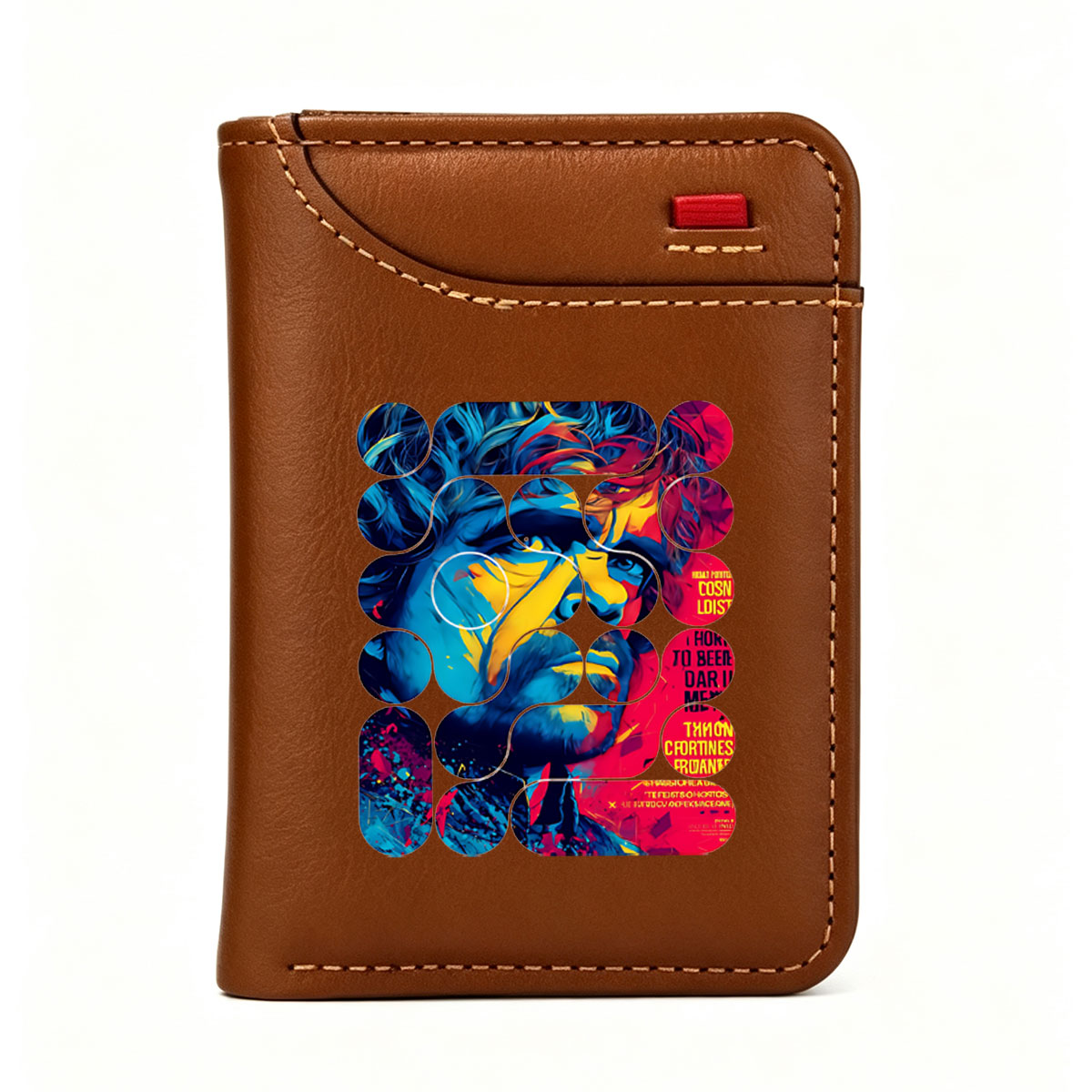 Abstract Portrait of a Man with Vibrant Colors and Circular Patterns - Vertical Style Wallet