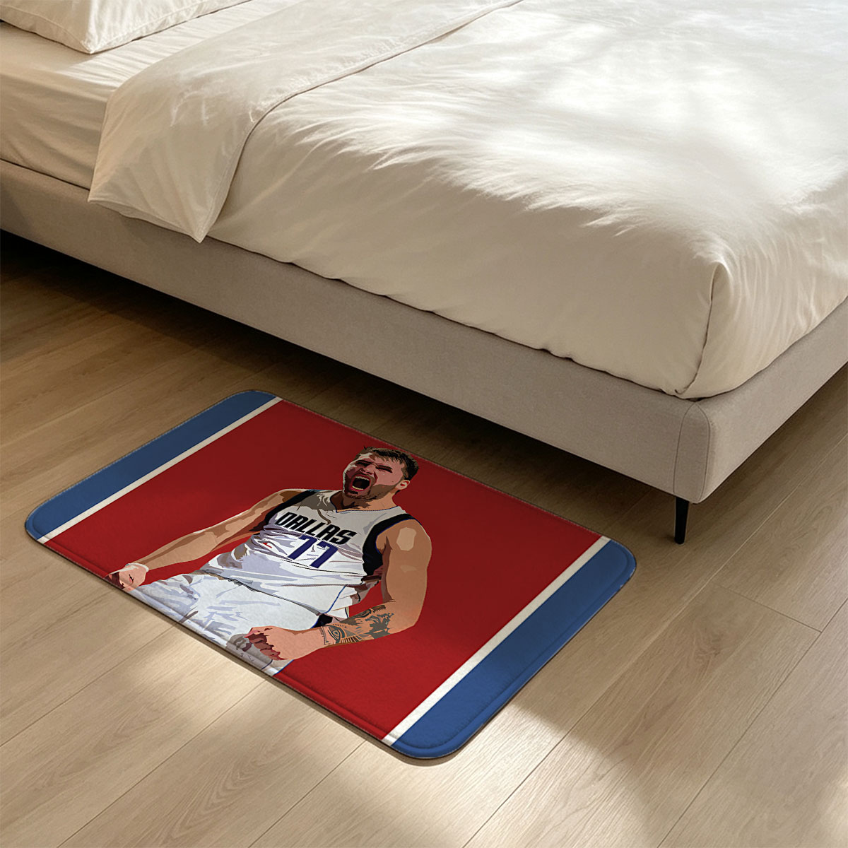 Luka Doncic, Dallas Mavericks #77, Basketball Player, Celebrating on Court - Flannel floor mat
