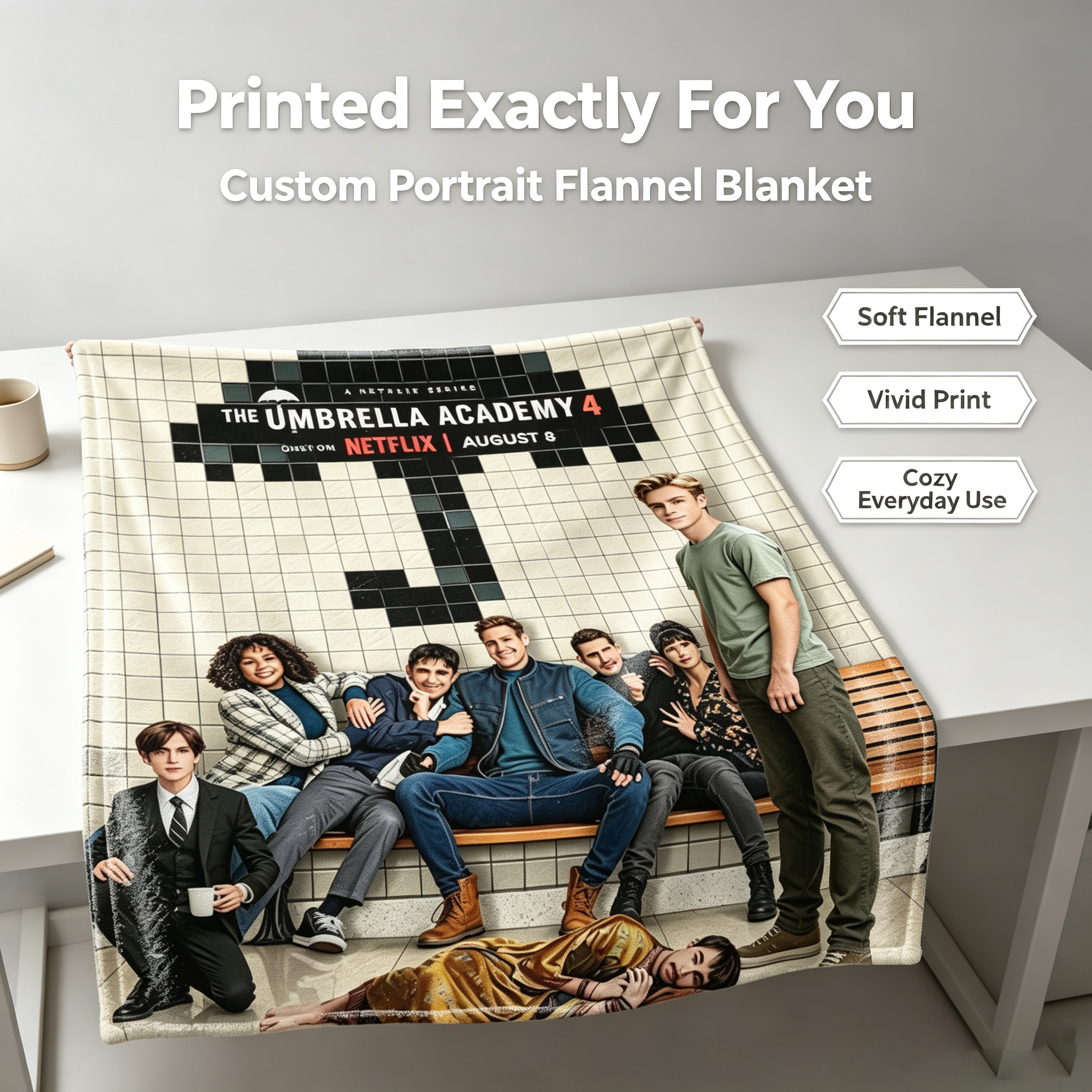 Custom Face Blanket The Umbrella Academy Flannel Blanket for Couch or Bed Comfort Gift for Fans of Netflix Series
