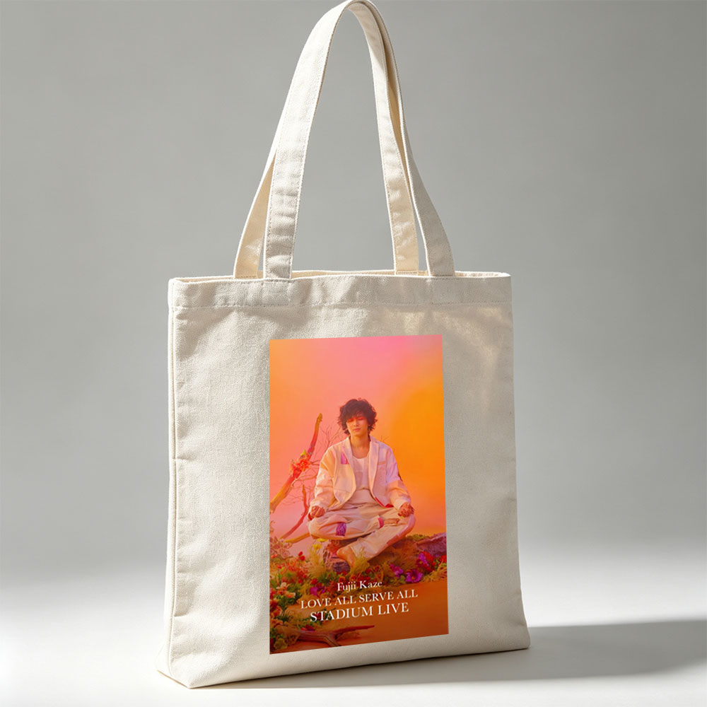 Fujii Kaze Meditating in a Vibrant Floral Landscape with Warm Sunset Background - Canvas tote bags