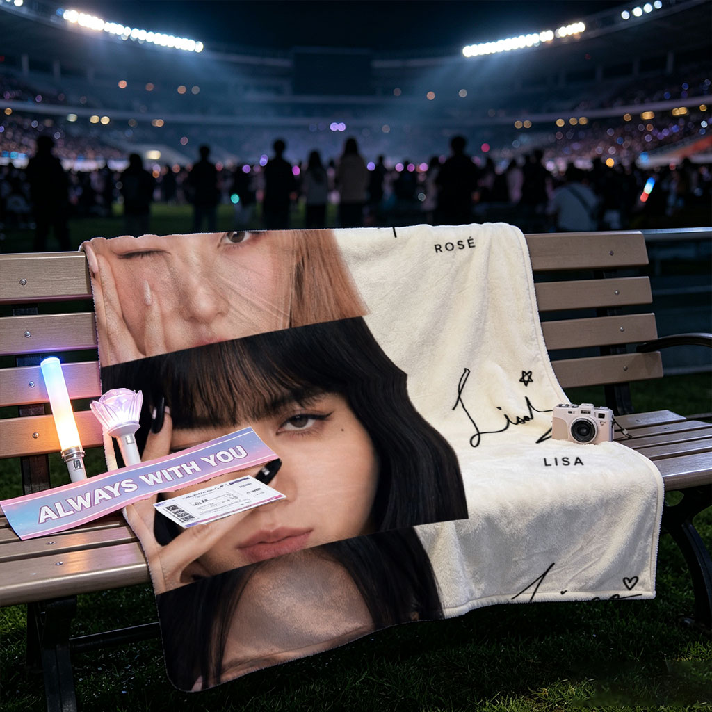 BLACKPINK Members Close-Up Portraits with Signature Names and Emojis - Blankets
