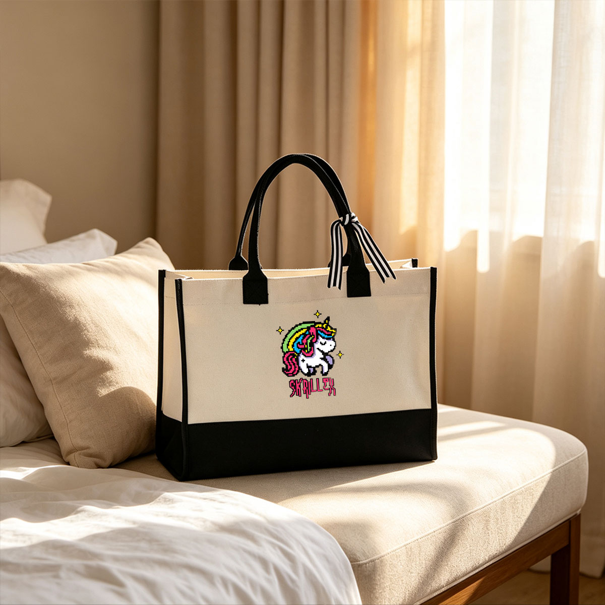 Skrillex Pixel Unicorn Art - Canvas patchwork gift tote bag