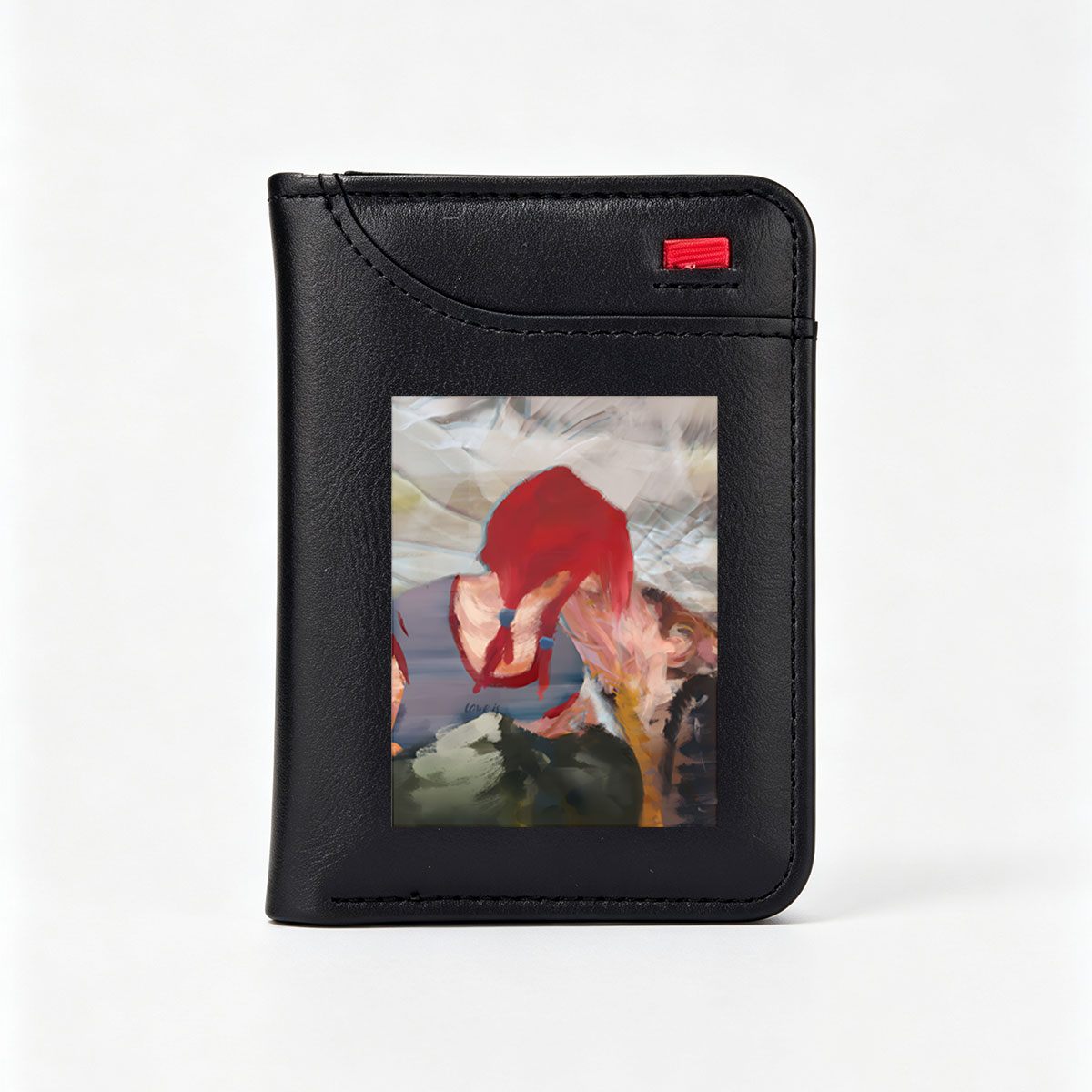 Red-Haired Figure in Abstract Embrace - Vertical Style Wallet