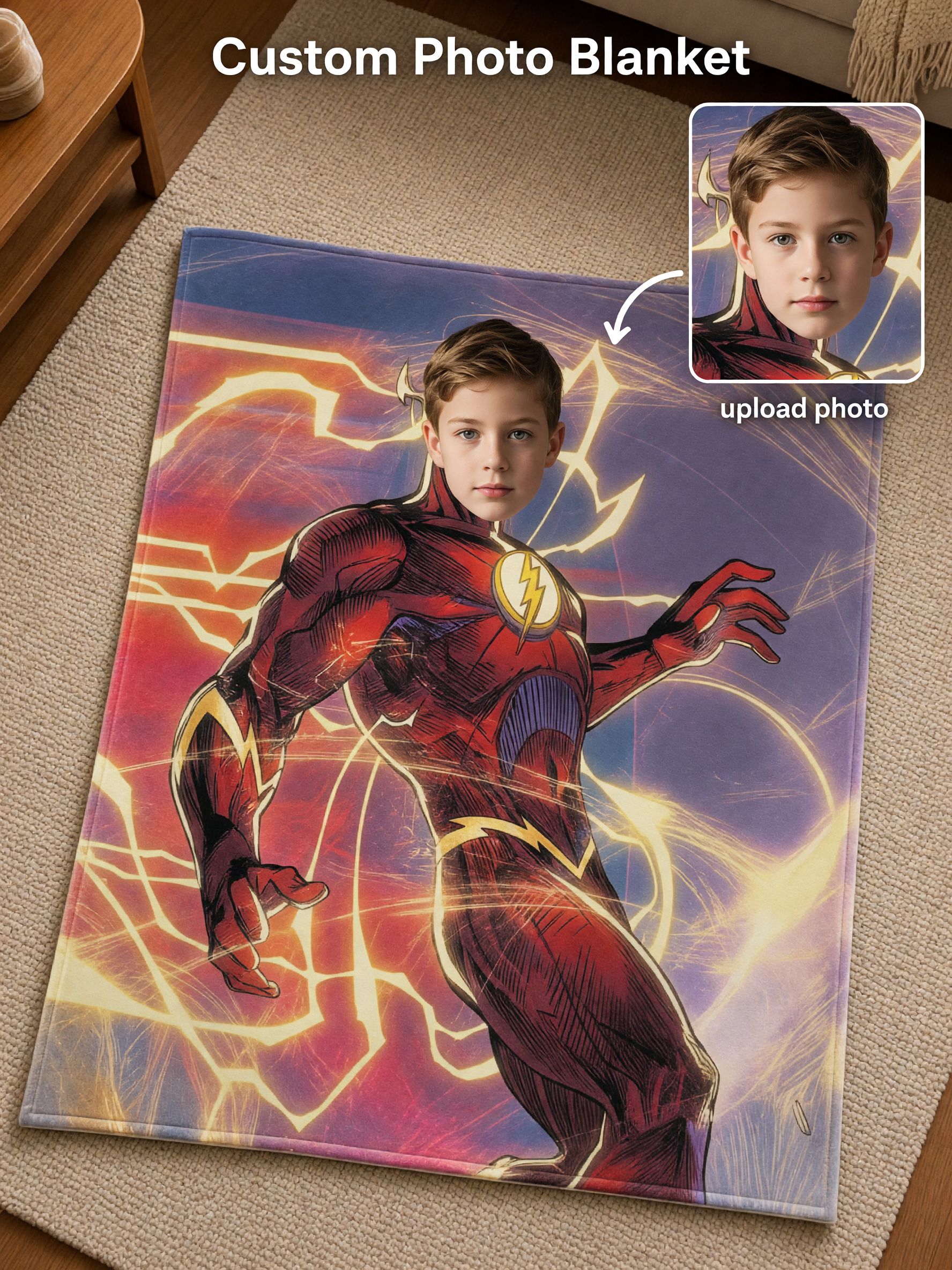 Custom Face Superhero Flannel Blanket Personalized Photo Portrait Cozy Throw Ideal Birthday Gift for Kids and Boys