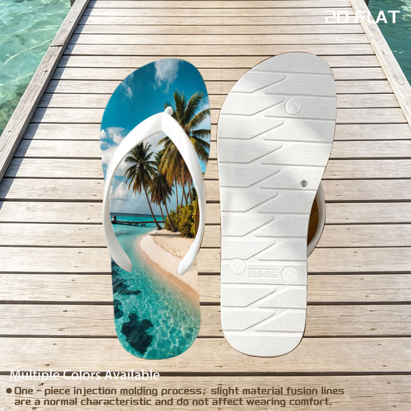 Tropical Beach with Palm Trees and Crystal Clear Water -  flip-flops