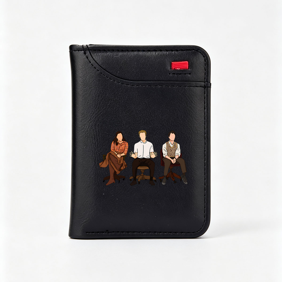 Three Individuals in a Discussion Setting - Vertical Style Wallet