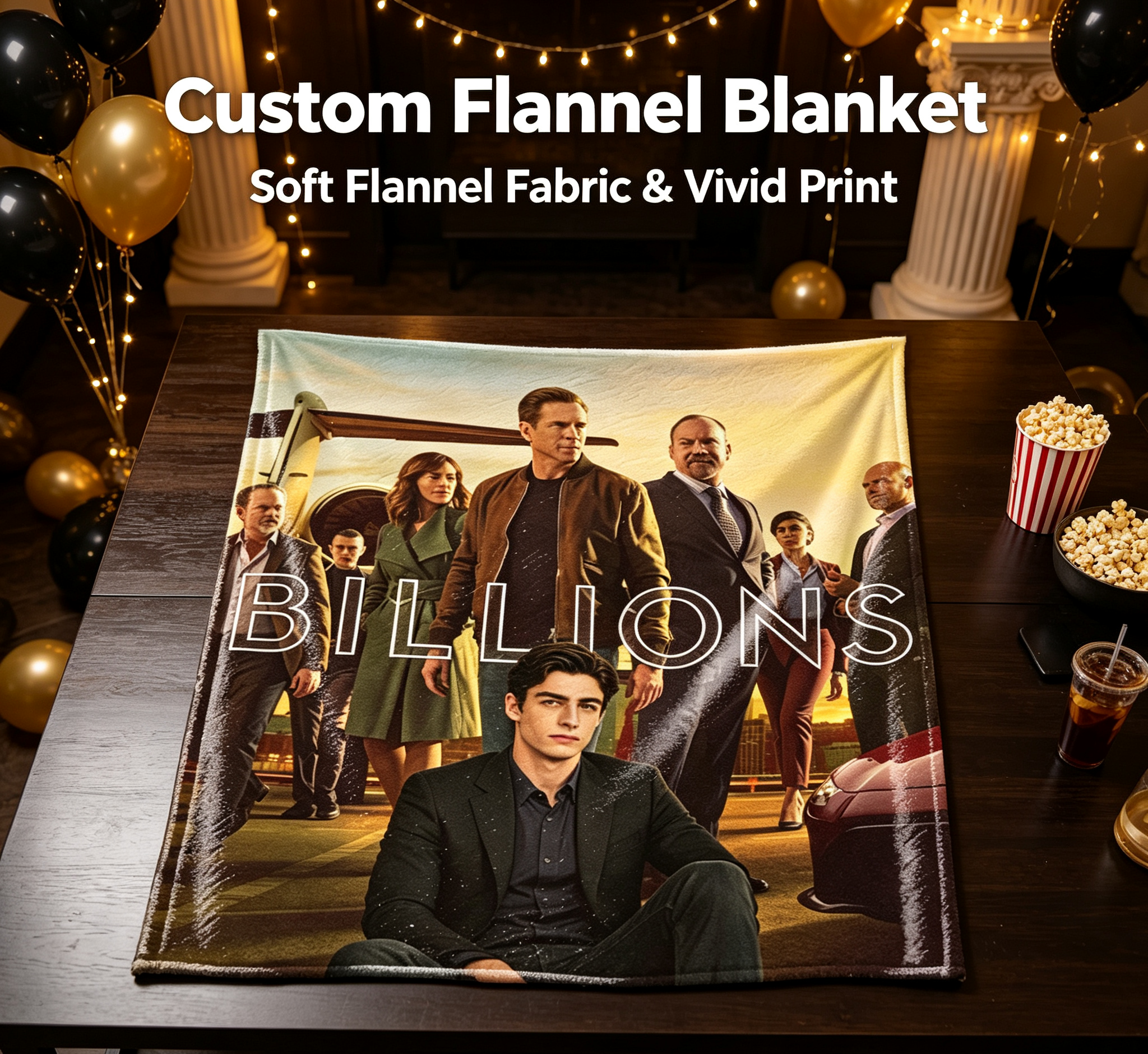 Custom Face Blanket Billions TV Show Flannel Blanket Perfect for Fans of the Drama Series Ideal for Couch Comfort or as a Unique Gift or Giveaway