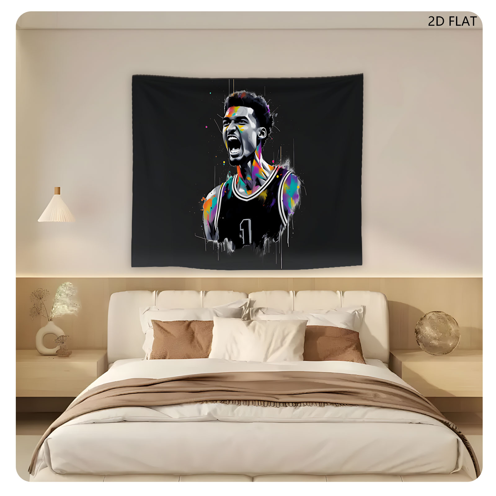 Derrick Rose in a vibrant, expressive basketball jersey with dynamic splashes of color. - Tapestry