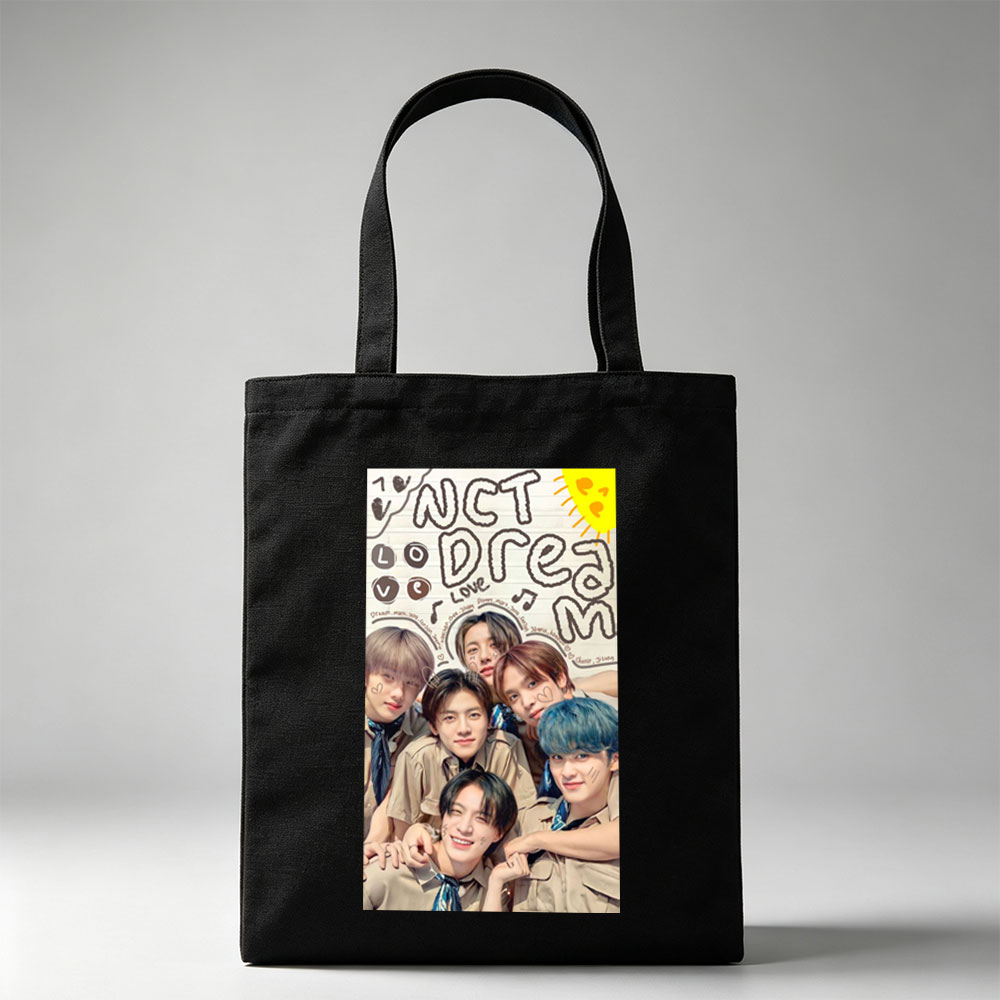 NCT Dream Group Photo with Handwritten Notes and Heart Drawings on Lined Paper Background - Canvas tote bags