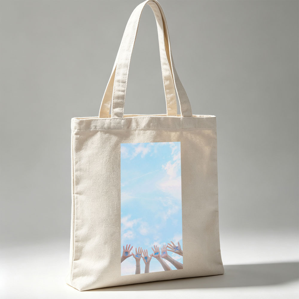 TXT Members Hands with Drawings Against Blue Sky - Canvas tote bags