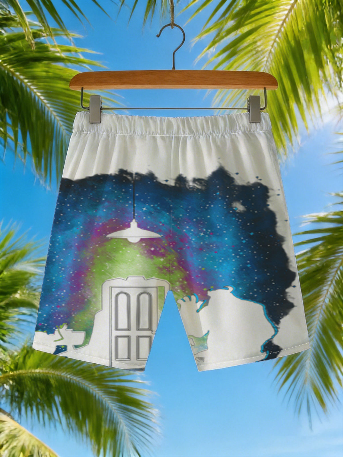 Doctor Who: The TARDIS Door Opens to a Cosmic Sky -  Beach shorts