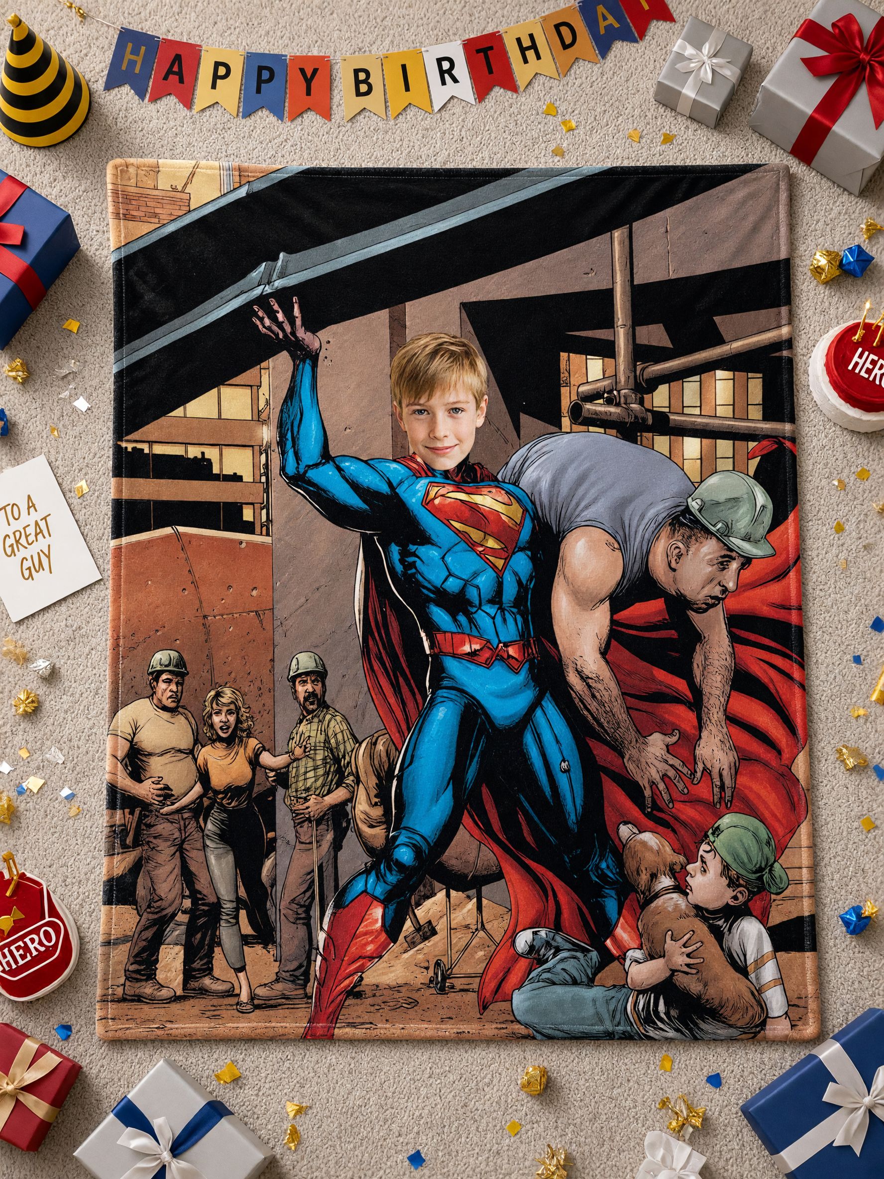 Custom Photo Superhero Flannel Blanket Personalized Face Throw Skin Friendly Anti Pilling Cozy Warm Bed Sofa Wrap Gift
