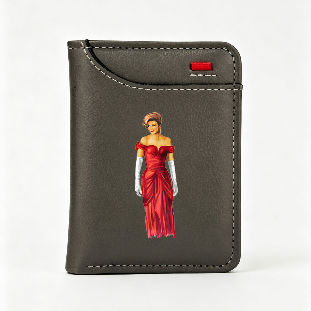 Elegant Woman in Red Gown with White Gloves - Vertical Style Wallet